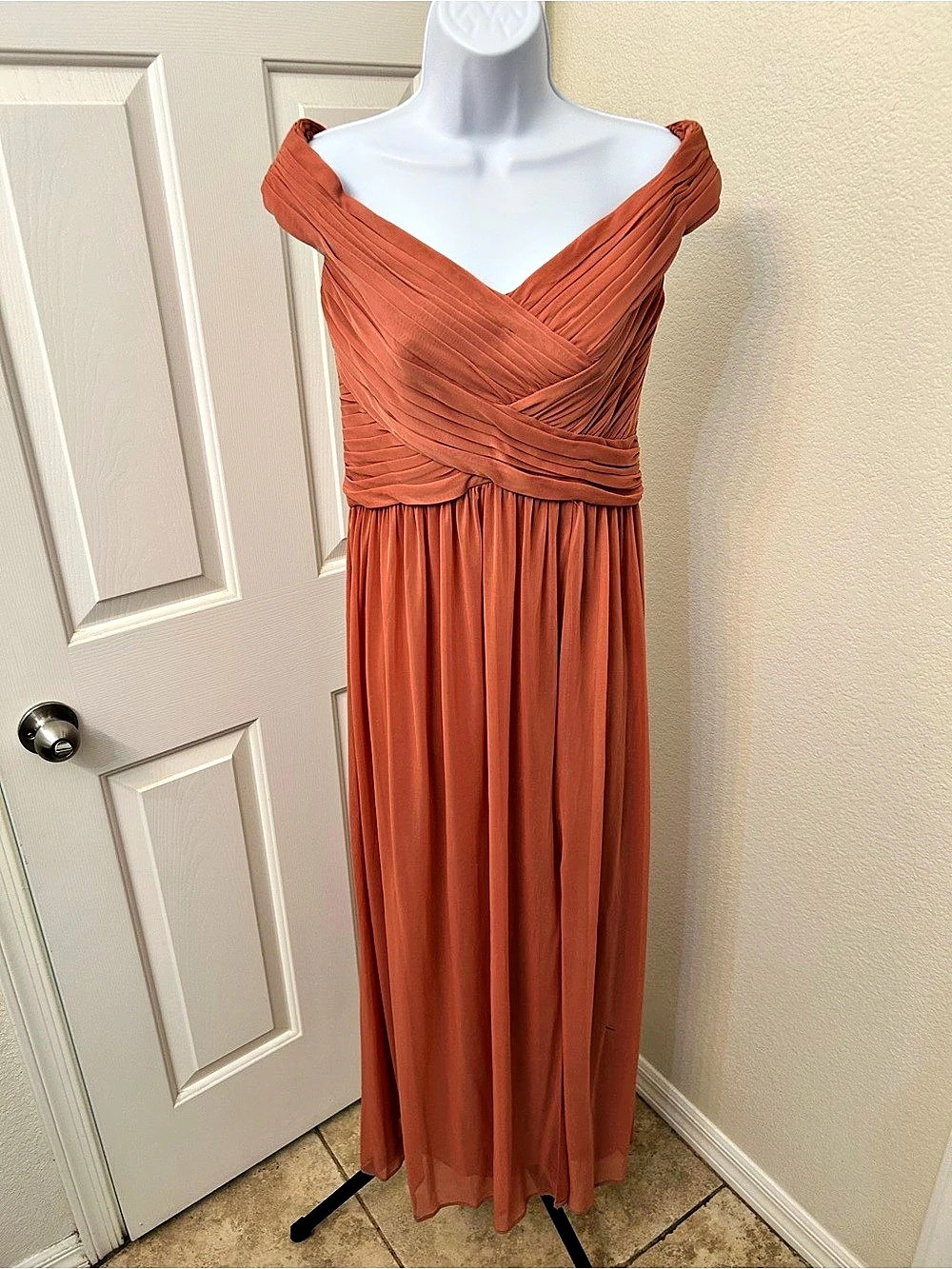 Davids Bridal Pleated Maxi Dress in Light Rust Size 6